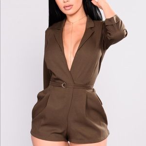 Sweet Desires Tuxedo Romper - Olive